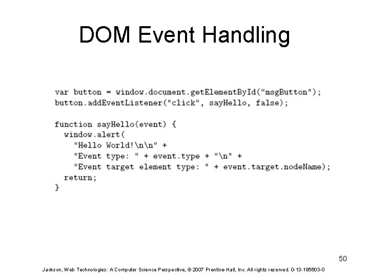 DOM Event Handling 50 Jackson, Web Technologies: A Computer Science Perspective, © 2007 Prentice-Hall,