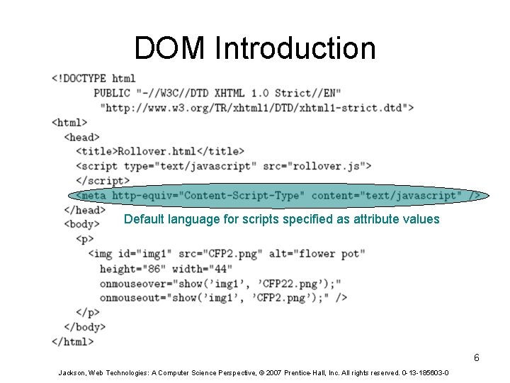 DOM Introduction Default language for scripts specified as attribute values 6 Jackson, Web Technologies: