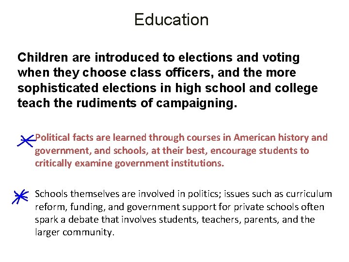 Education Children are introduced to elections and voting when they choose class officers, and