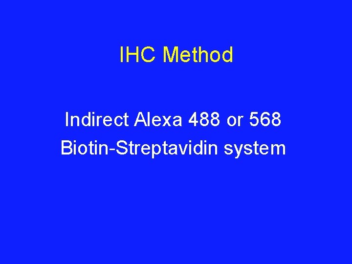 IHC Method Indirect Alexa 488 or 568 Biotin-Streptavidin system 