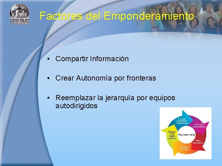 Factores del Emponderamiento • Compartir Información • Crear Autonomía por fronteras • Reemplazar la