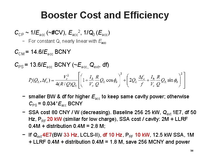 Booster Cost and Efficiency CCP ~ 1/Eacc (~#CV), Eacc 2, 1/Q 0 (Eacc) −