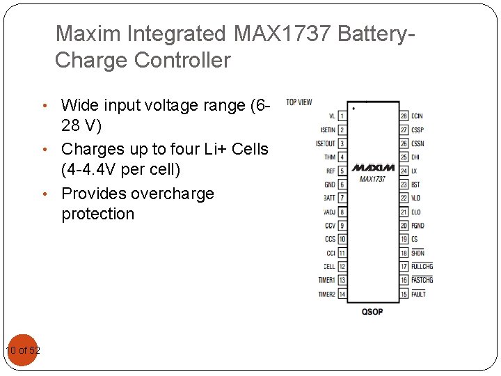 Maxim Integrated MAX 1737 Battery. Charge Controller • Wide input voltage range (6 -