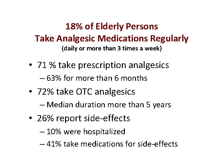 18% of Elderly Persons Take Analgesic Medications Regularly (daily or more than 3 times