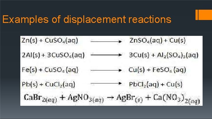 Examples of displacement reactions 