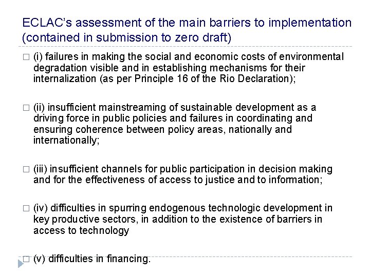 ECLAC’s assessment of the main barriers to implementation (contained in submission to zero draft)