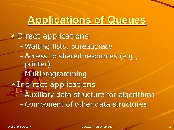 Applications of Queues Direct applications – Waiting lists, bureaucracy – Access to shared resources