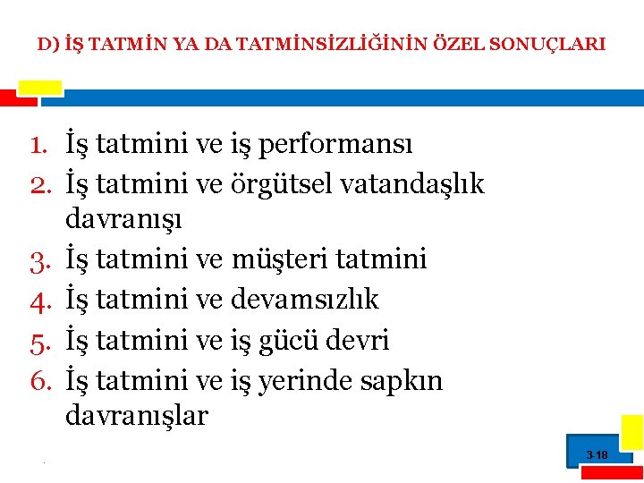 D) İŞ TATMİN YA DA TATMİNSİZLİĞİNİN ÖZEL SONUÇLARI 1. İş tatmini ve iş performansı