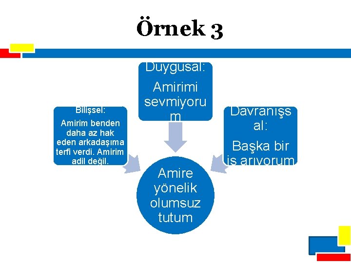 Örnek 3 Duygusal: Bilişsel: Amirim benden daha az hak eden arkadaşıma terfi verdi. Amirim