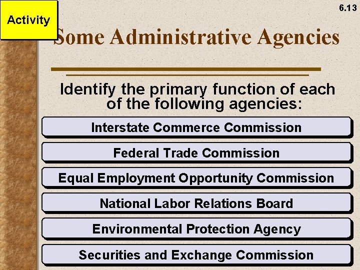 6. 13 Activity Some Administrative Agencies Identify the primary function of each of the