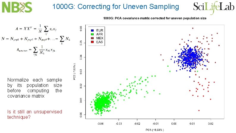 1000 G: Correcting for Uneven Sampling Normalize each sample by its population size before