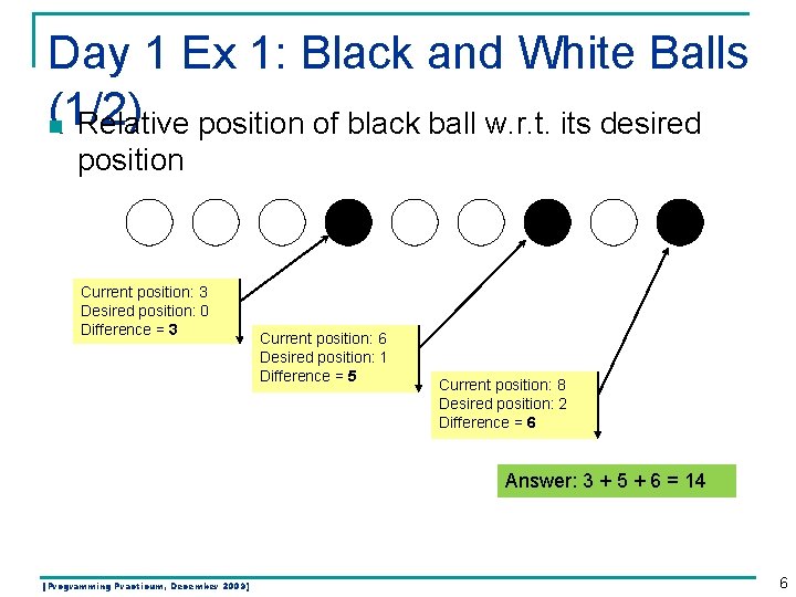 Day 1 Ex 1: Black and White Balls (1/2) n Relative position of black