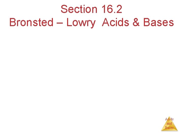 Section 16. 2 Bronsted – Lowry Acids & Bases Acids and Bases 