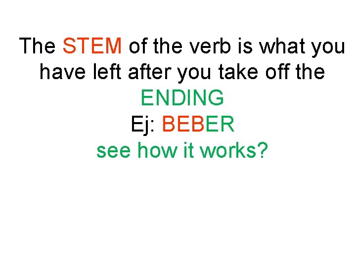 The STEM of the verb is what you have left after you take off