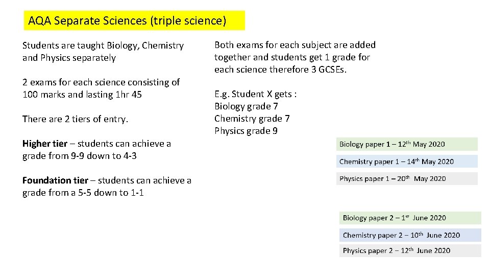 AQA Separate Sciences (triple science) Students are taught Biology, Chemistry and Physics separately 2
