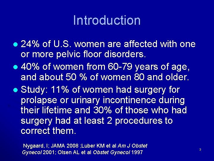 Introduction 24% of U. S. women are affected with one or more pelvic floor