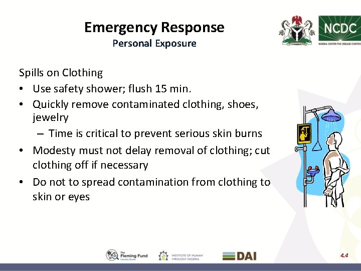 Emergency Response Personal Exposure Spills on Clothing • Use safety shower; flush 15 min.