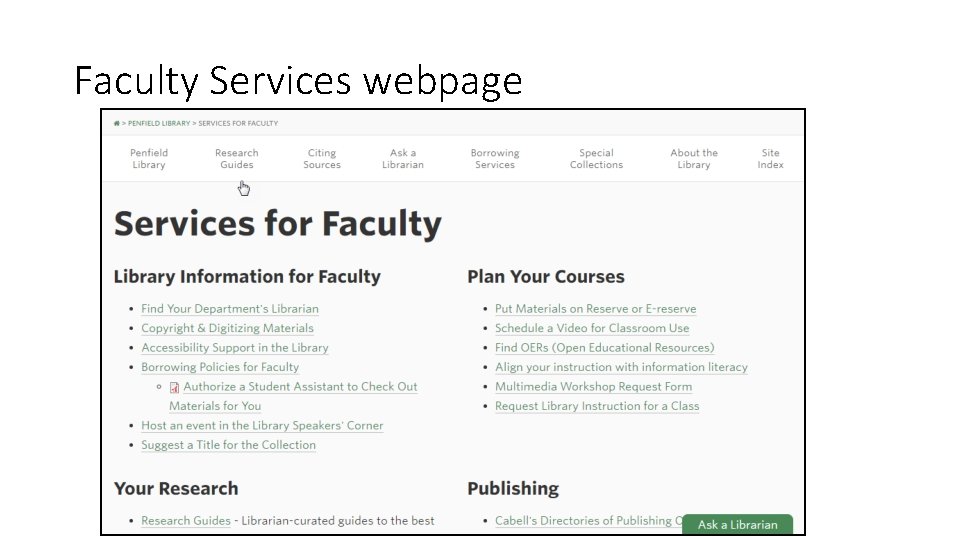 Faculty Services webpage 