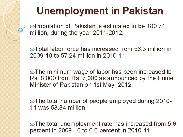 Unemployment in Pakistan Population of Pakistan is estimated to be 180. 71 million, during