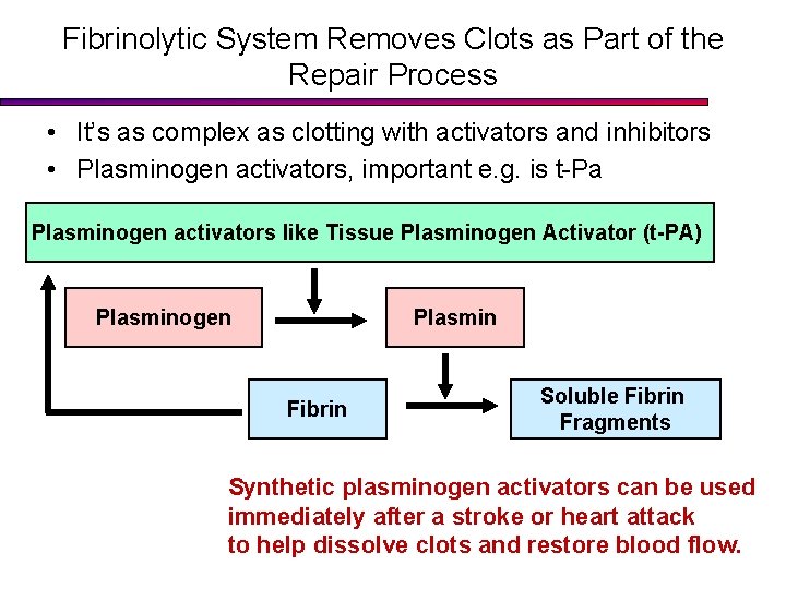 Fibrinolytic System Removes Clots as Part of the Repair Process • It’s as complex