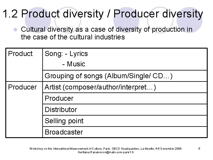 1. 2 Product diversity / Producer diversity l Cultural diversity as a case of