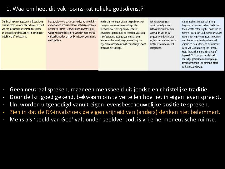 1. Waarom heet dit vak rooms-katholieke godsdienst? - Geen neutraal spreken, maar een mensbeeld