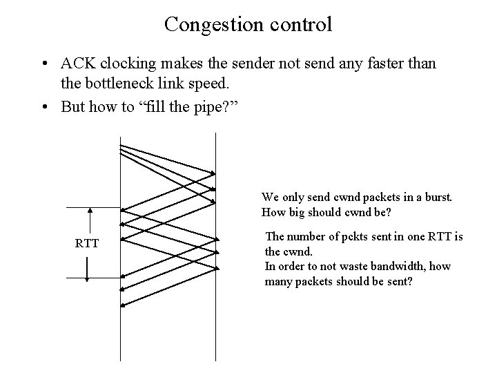 Congestion control • ACK clocking makes the sender not send any faster than the