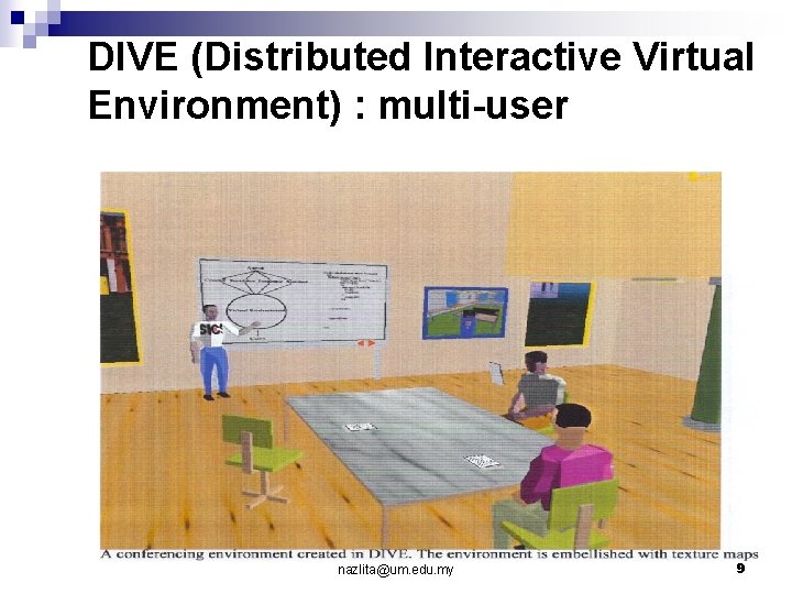 DIVE (Distributed Interactive Virtual Environment) : multi-user nazlita@um. edu. my 9 