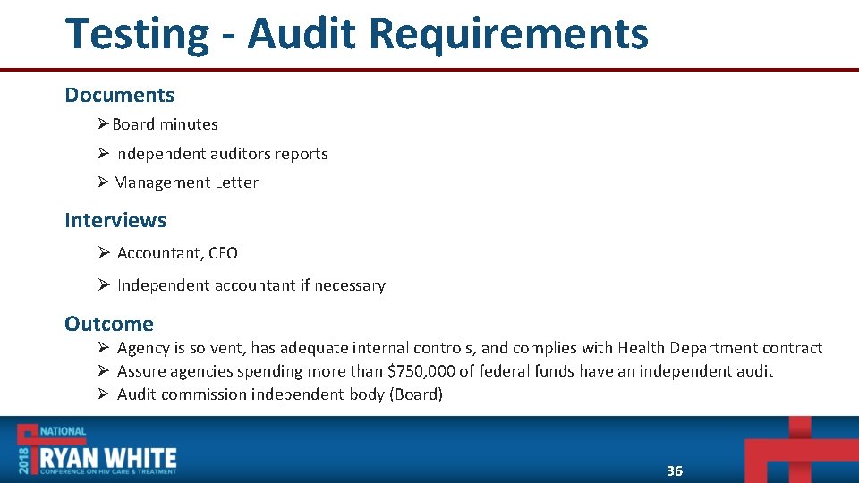 Testing - Audit Requirements Documents ØBoard minutes Ø Independent auditors reports Ø Management Letter