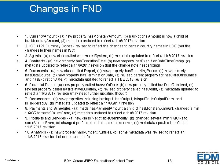Changes in FND • • • Confidential 1. Currency. Amount - (a) new property