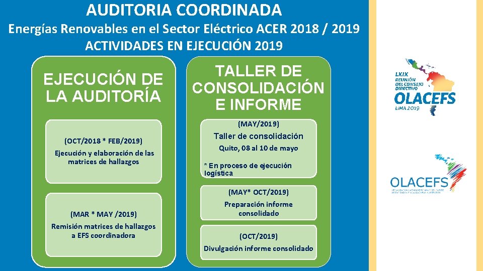 AUDITORIA COORDINADA Energías Renovables en el Sector Eléctrico ACER 2018 / 2019 ACTIVIDADES EN