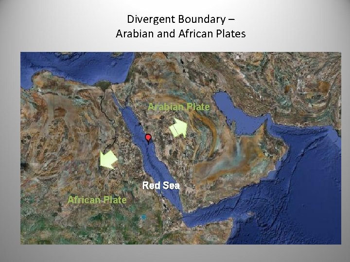 Divergent Boundary – Arabian and African Plates Arabian Plate Red Sea African Plate 