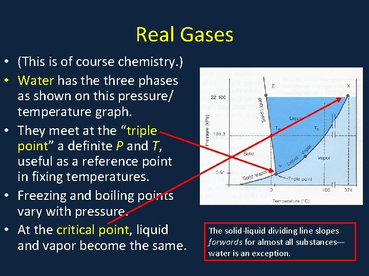 Real Gases • (This is of course chemistry. ) • Water has the three