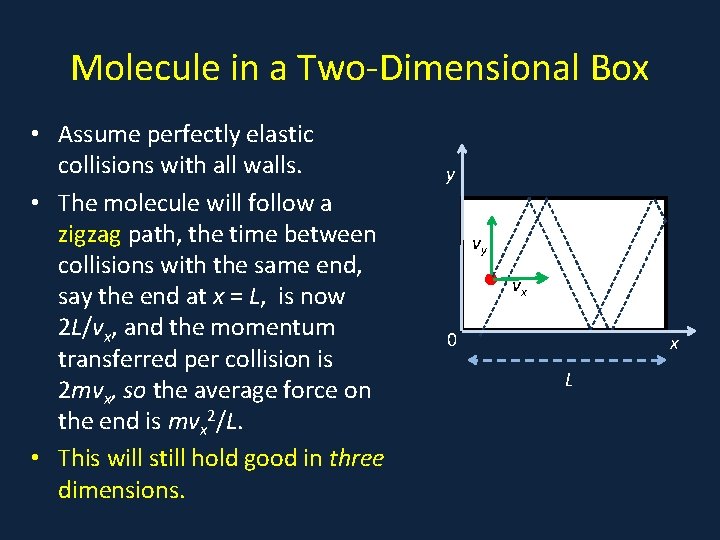Molecule in a Two-Dimensional Box • Assume perfectly elastic collisions with all walls. •