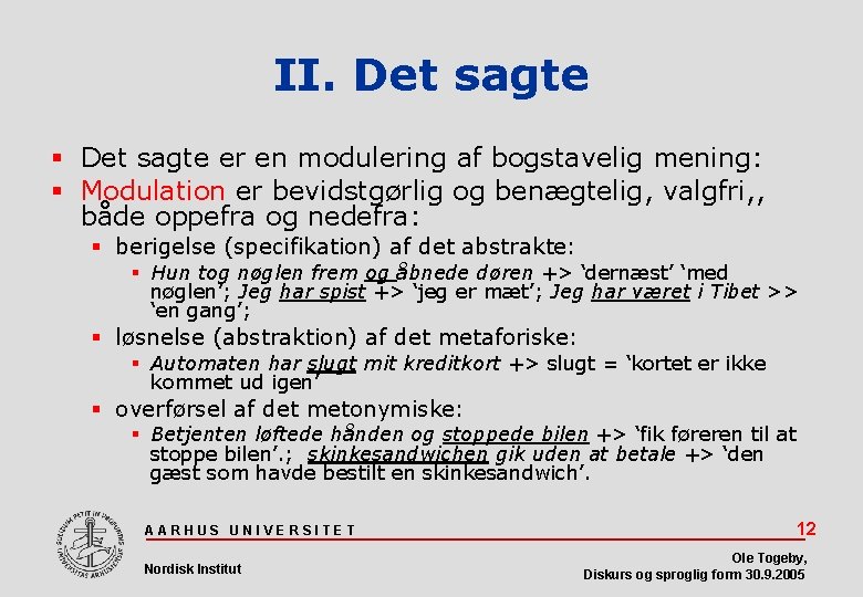 II. Det sagte er en modulering af bogstavelig mening: Modulation er bevidstgørlig og benægtelig,