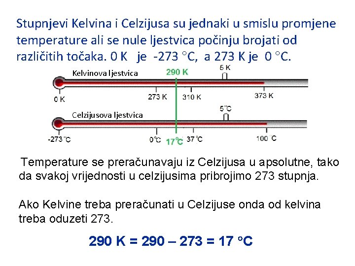 Stupnjevi Kelvina i Celzijusa su jednaki u smislu promjene temperature ali se nule ljestvica