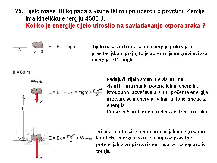 25. Tijelo mase 10 kg pada s visine 80 m i pri udarcu o