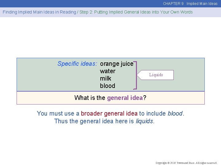 CHAPTER 9 Implied Main Ideas Finding Implied Main Ideas in Reading / Step 2: