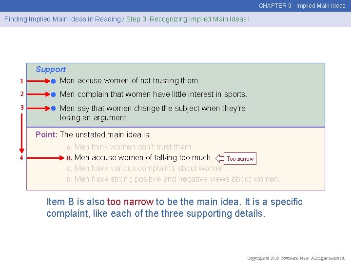 CHAPTER 9 Implied Main Ideas Finding Implied Main Ideas in Reading / Step 3: