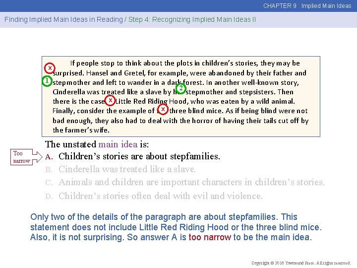 CHAPTER 9 Implied Main Ideas Finding Implied Main Ideas in Reading / Step 4: