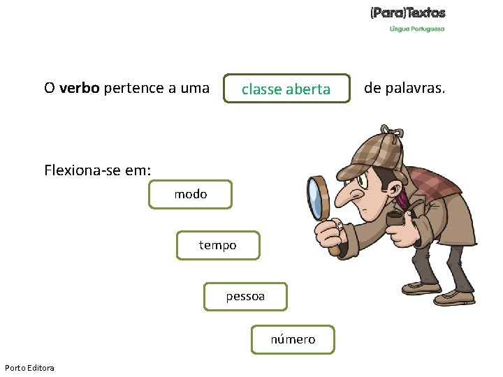 O verbo pertence a uma classe aberta Flexiona-se em: modo tempo pessoa número Porto