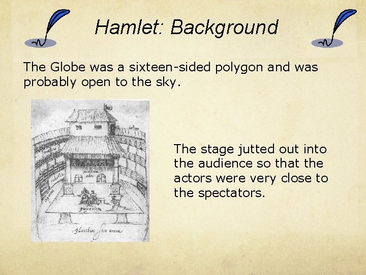 Hamlet: Background The Globe was a sixteen-sided polygon and was probably open to the
