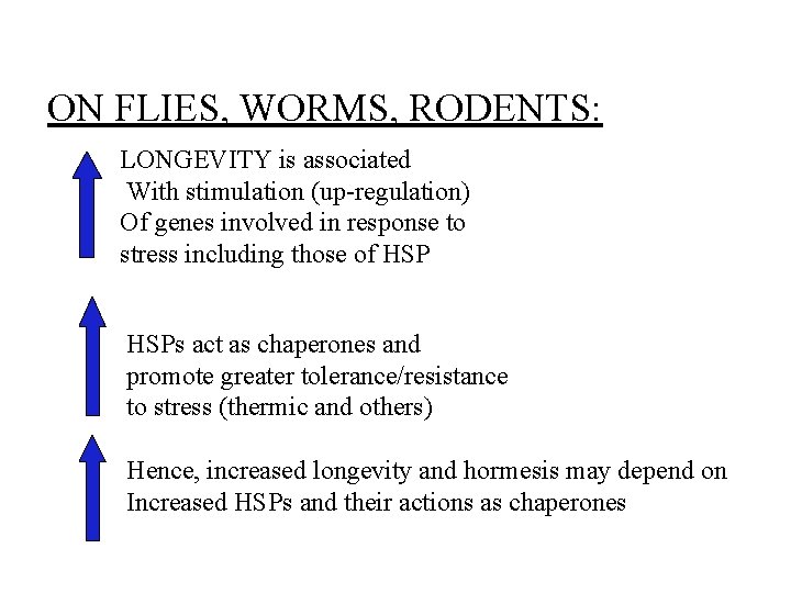 ON FLIES, WORMS, RODENTS: LONGEVITY is associated With stimulation (up-regulation) Of genes involved in