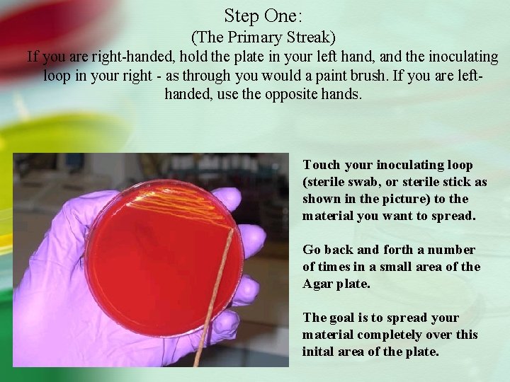 Step One: (The Primary Streak) If you are right-handed, hold the plate in your