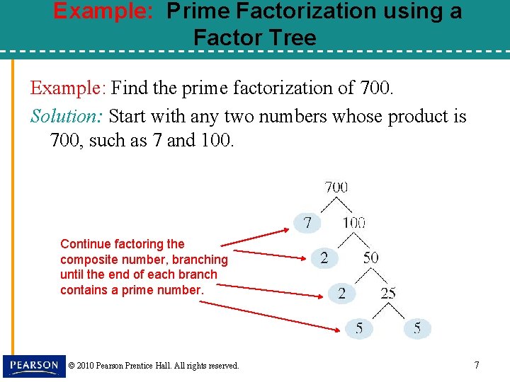 Example: Prime Factorization using a Factor Tree Example: Find the prime factorization of 700.