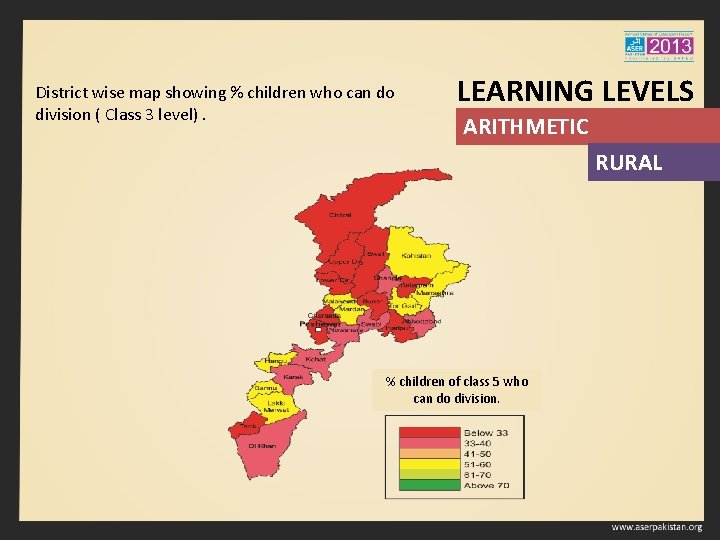 District wise map showing % children who can do division ( Class 3 level).