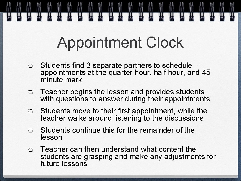 Appointment Clock Students find 3 separate partners to schedule appointments at the quarter hour, Appointment Clock Students find 3 separate partners to schedule appointments at the quarter hour,