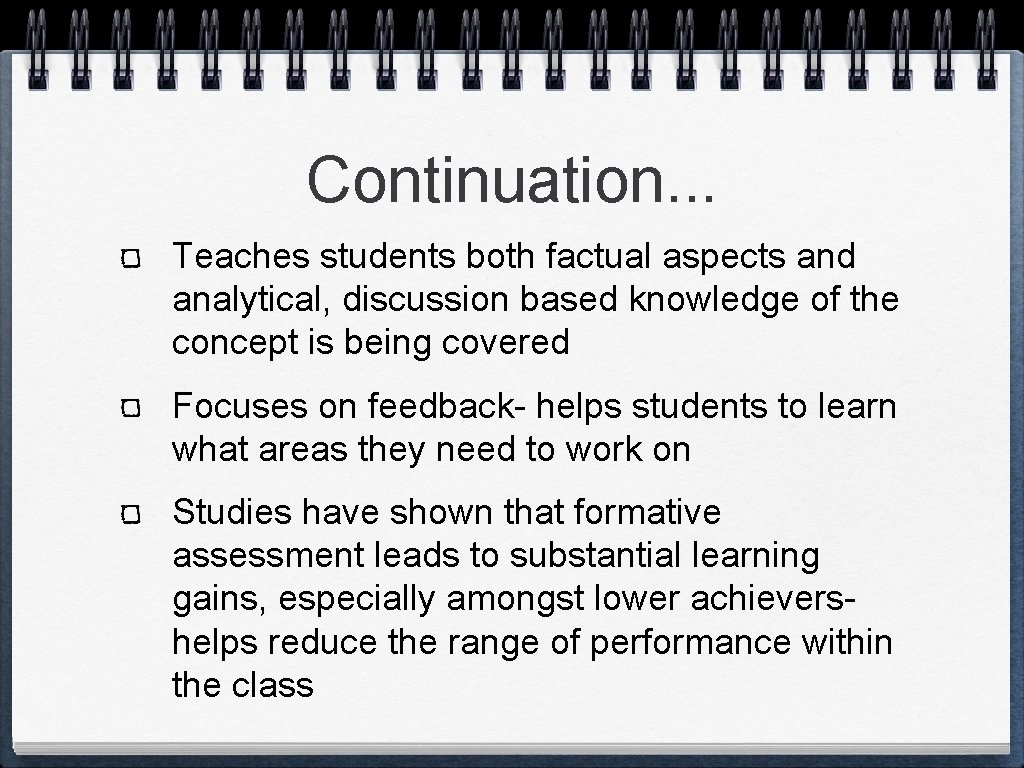 Continuation. . . Teaches students both factual aspects and analytical, discussion based knowledge of Continuation. . . Teaches students both factual aspects and analytical, discussion based knowledge of