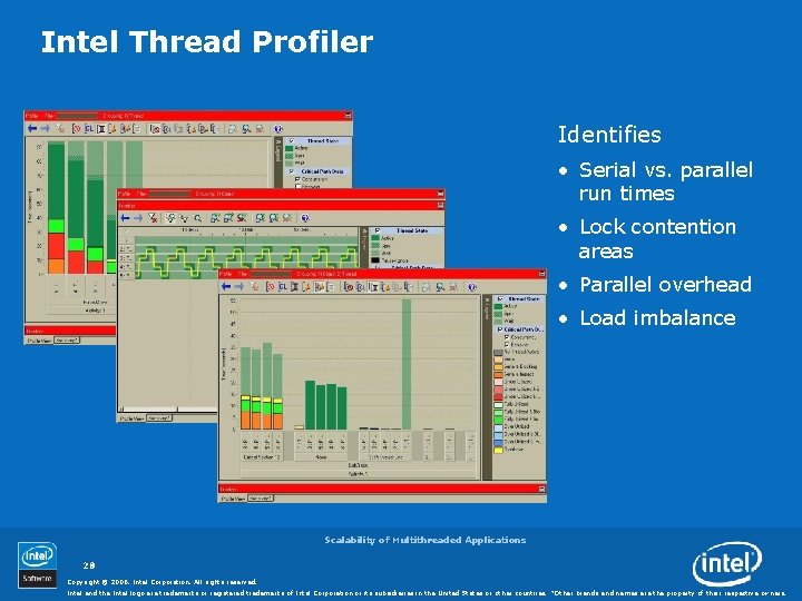 Intel Thread Profiler Identifies • Serial vs. parallel run times • Lock contention areas