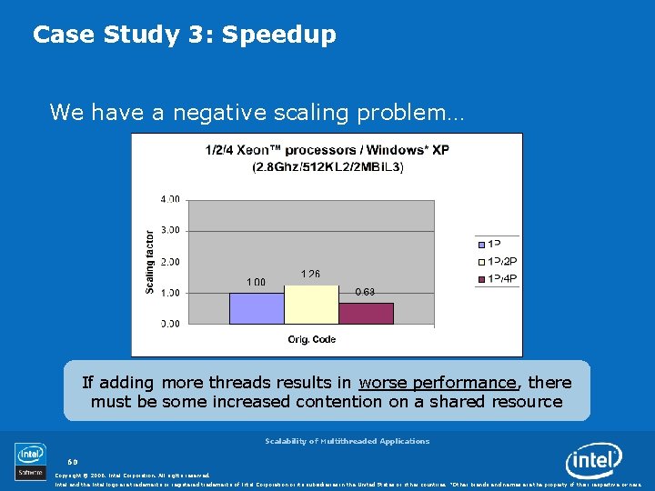 Case Study 3: Speedup We have a negative scaling problem… If adding more threads